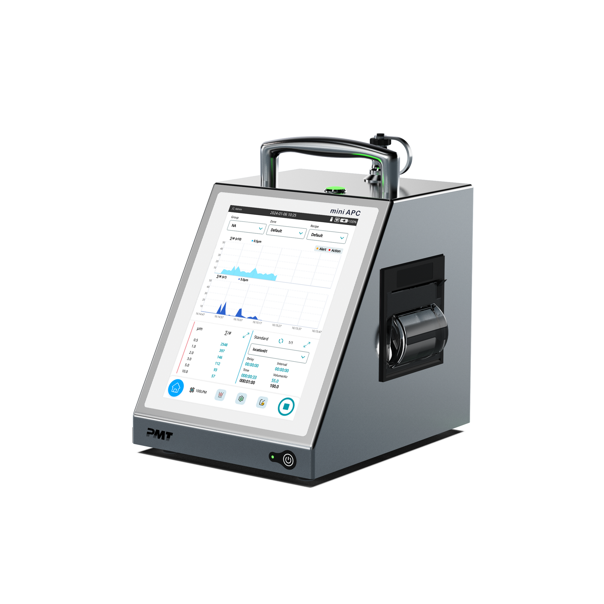Mobiler Partikelzähler für Luft Micronview mit 28,3, 50 und 100 LPM Durchfluss